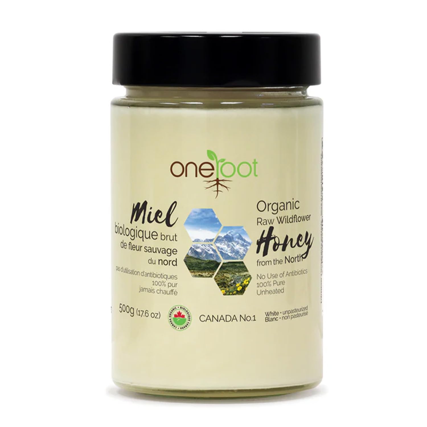 Oneroot 100% Organic Canadian Wildflower Honey - 17.6 Oz/1.1 Lbs, Unheated & Creamed - Nutrient-Rich, Natural Sweetener with Enzymes - Thick & Pure Raw Unfiltered Honey