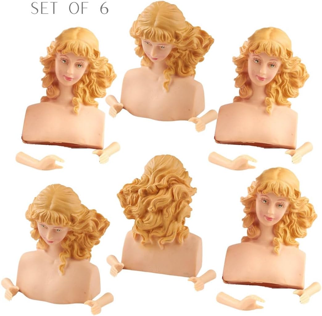 Pack of 6 Blonde Hair Vinyl Doll Head and Arms Sets by Factory Direct Craft – DIY Angel Tree Toppers, Christmas Ornaments, and Holiday Decorations (3-1/2” H)