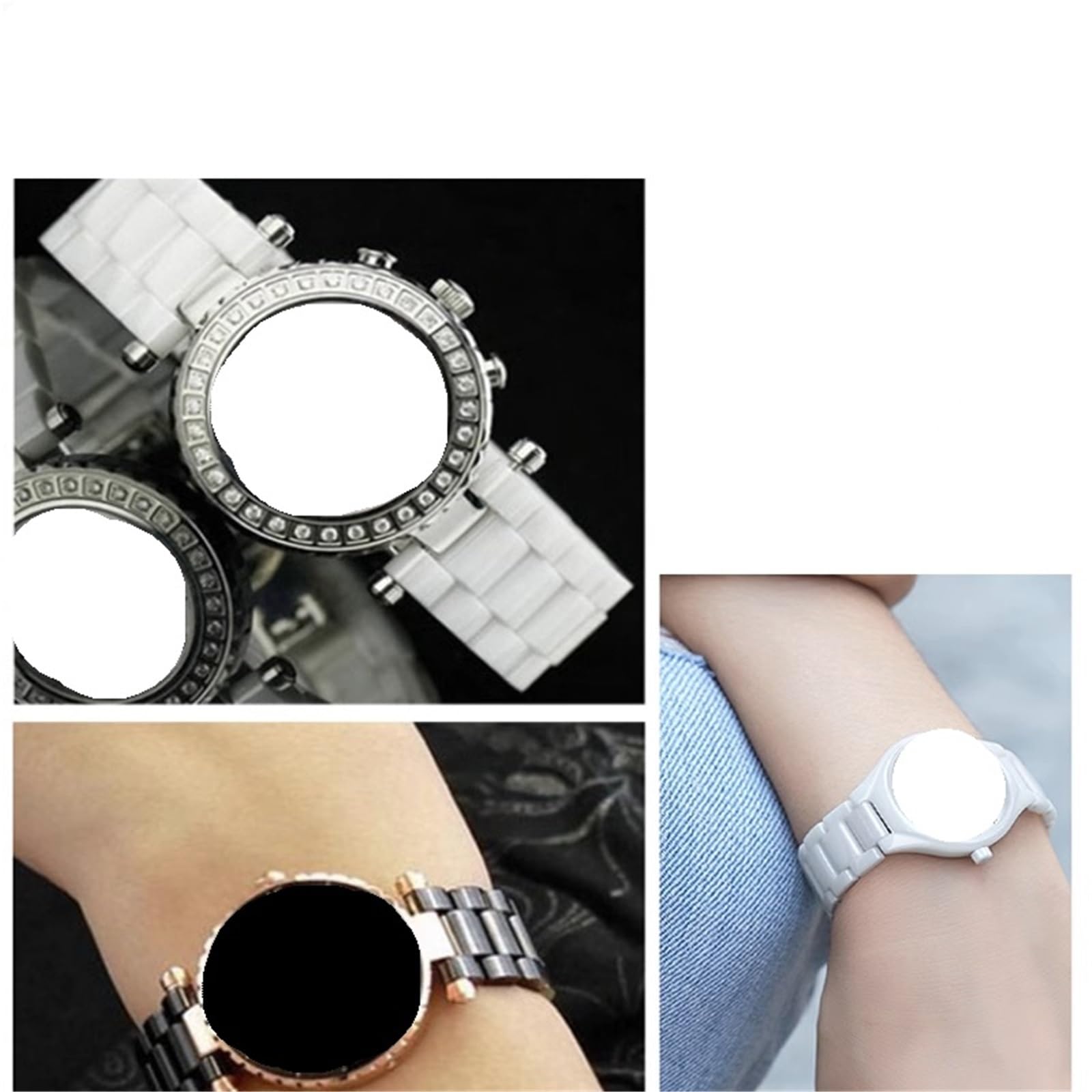 Correa de Reloj de cerámica cóncava de 20 x 11 mm, 18 x 10 mm y 16 x 8 mm para Hombre y Mujer (Negro, 16,9 mm)