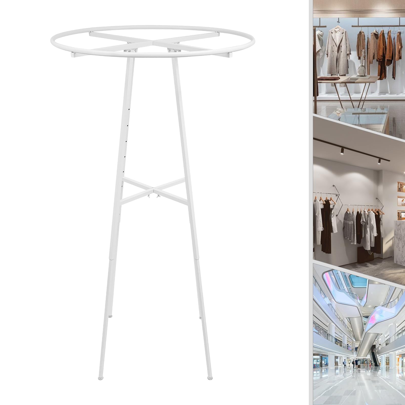 BAITGMYING 36-Inch Round Clothing Rack, Commercial Clothing Hanging Rack, Horizontal Gliding Floor Standing Alloy Steel, Chrome Clothing Rack, For Bedrooms, Clothes Display, Laundry (White)