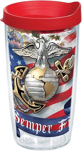 Tervis Marines Eagle and Anchor Tumbler with Wrap and Red Lid 16oz, Clear