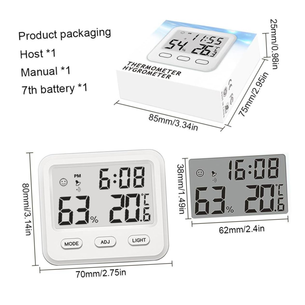 BESPORTBLE Lot De 3 Thermomètres Et Hygromètres Dintérieur En Plastique Avec Horloge Mesure Précise De La Température Et De Lhumidité Enregistrement Max/min Pour