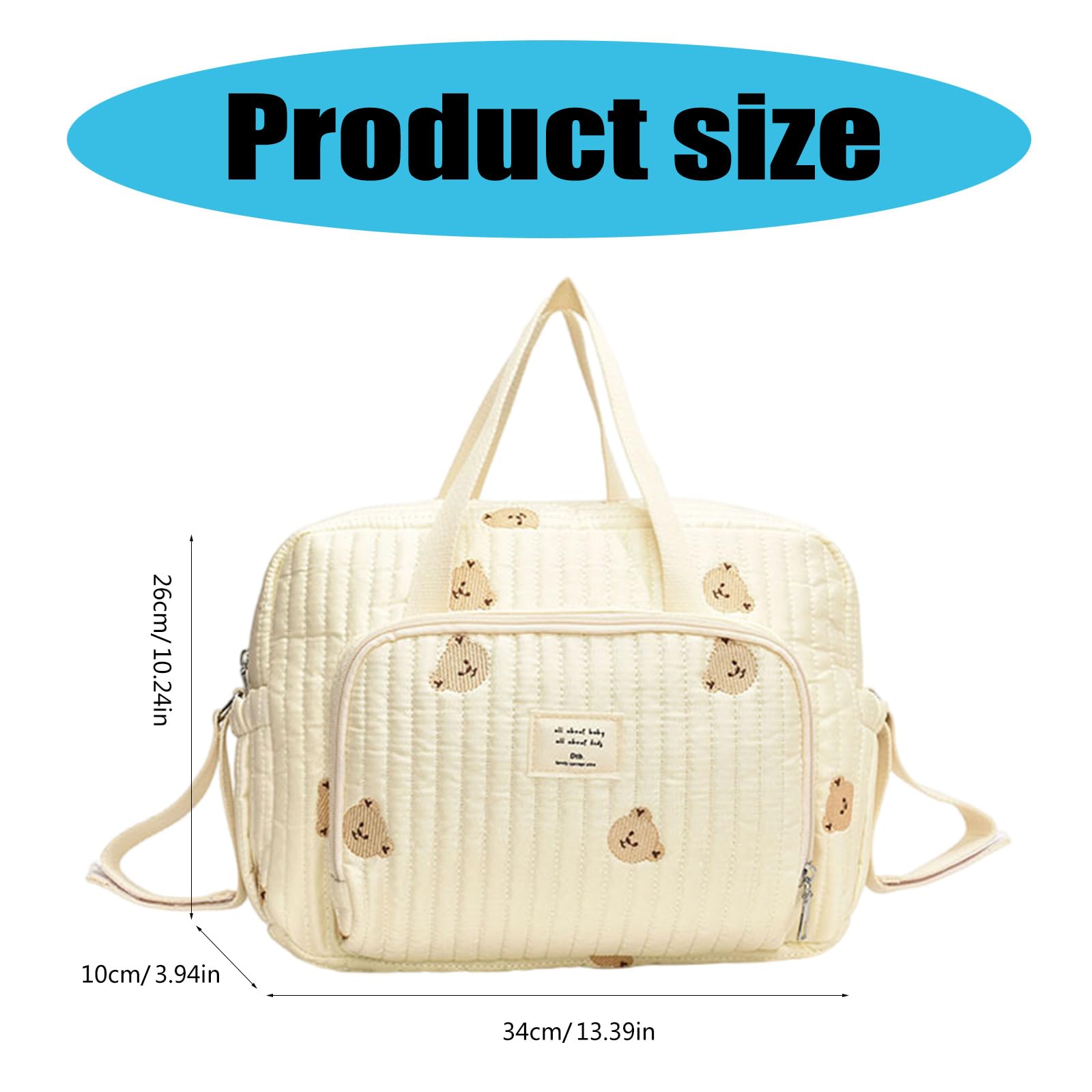 Bolsa de pañales multifuncional, bolsa de pañales, organizador, bolso de hombro portátil con bordado y mucho espacio para el pañal