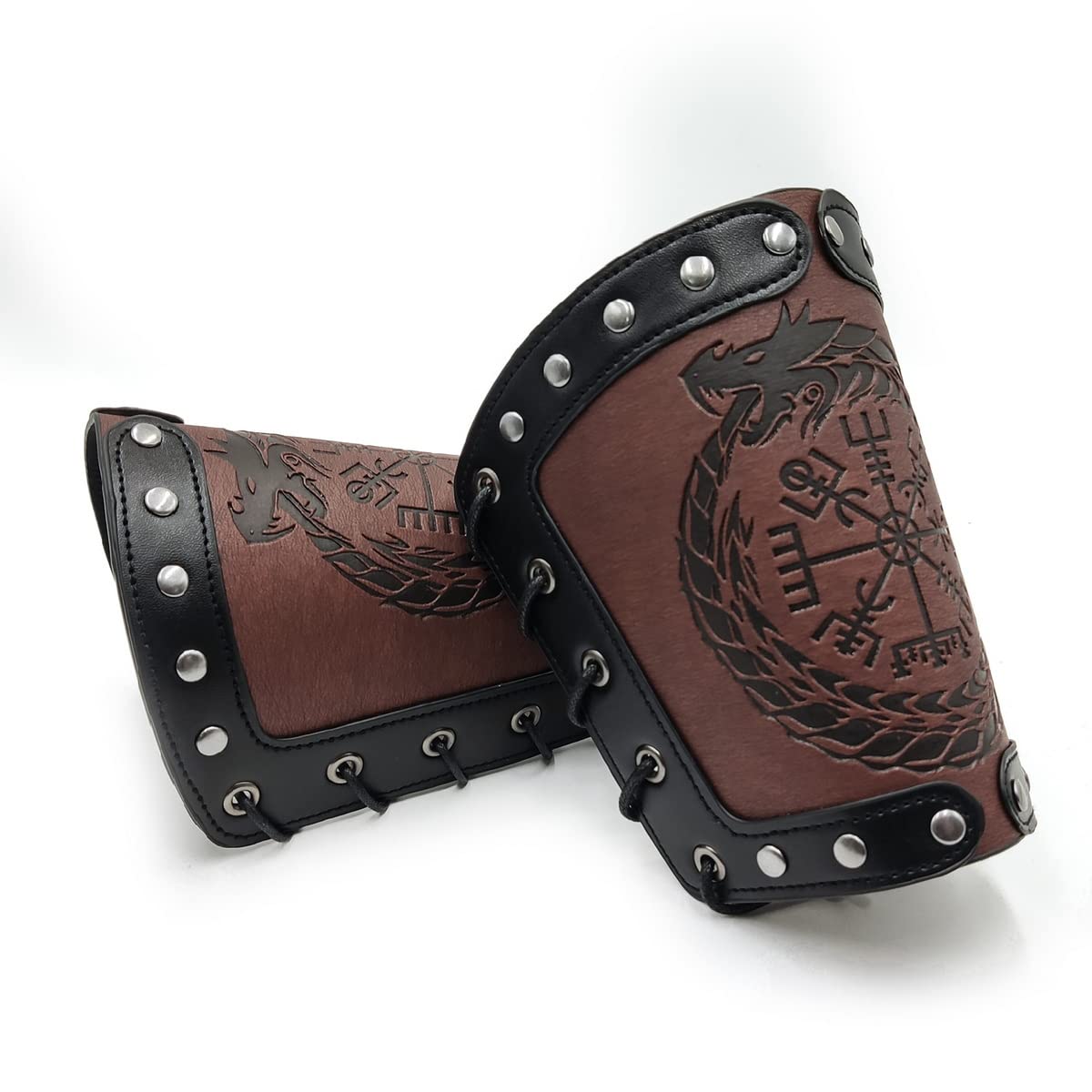 Brassards Boussole Runique Viking – Cuir Pleine Fleur Médiéval – Style Nordique Dragon – Réglables