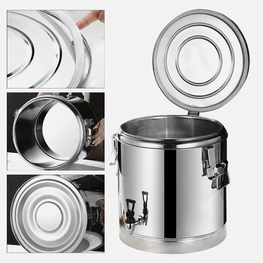 Recipiente térmico de transporte grande aislado para sopa de 40 l, recipiente de transporte de alimentos con grifo de acero inoxidable con tapa para alimentos y bebidas