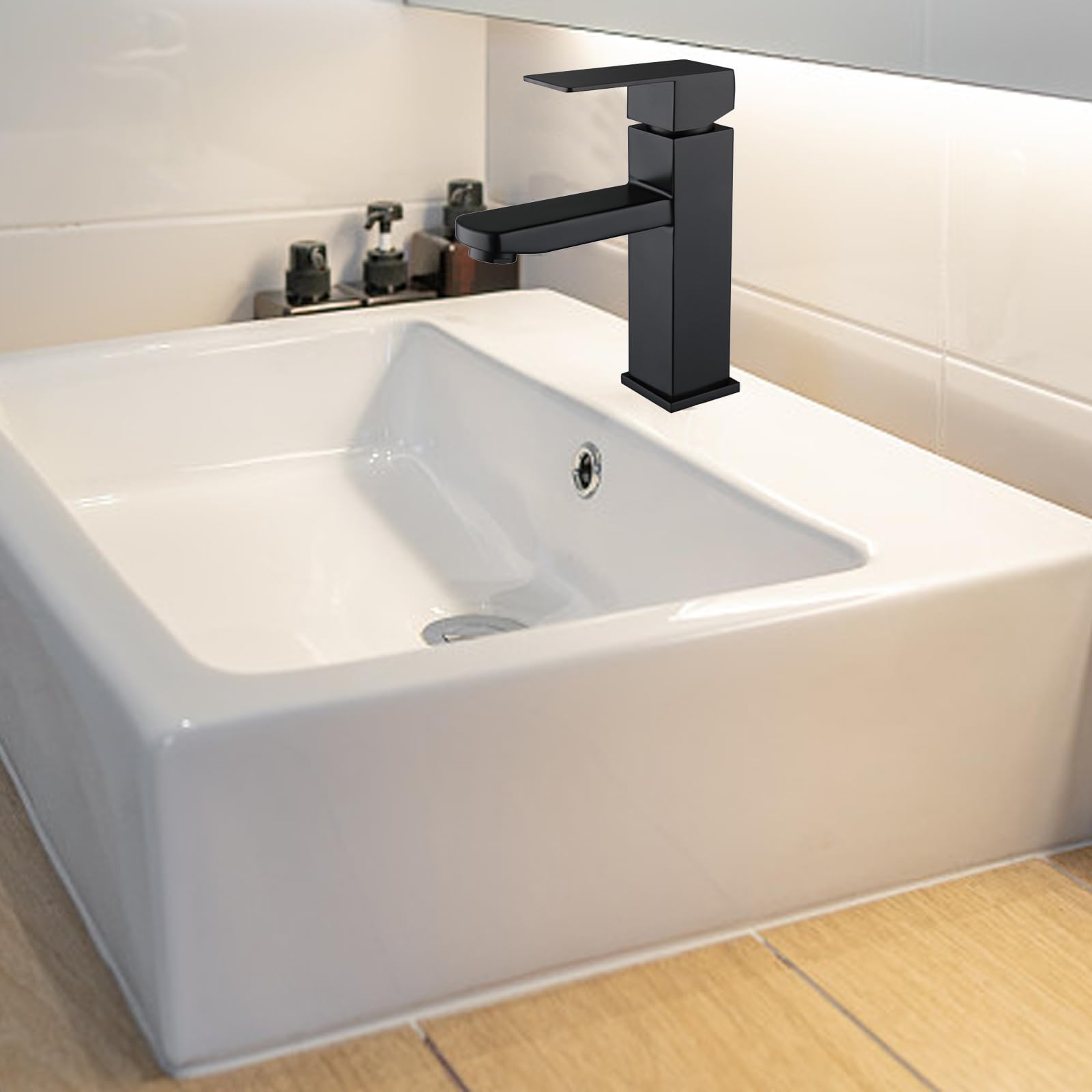 Grifo de Baño 180mm Negro Mate Acero Inoxidable Monomando Agua Fría y Caliente Con Mangueras Para Tocadores y Lavabos