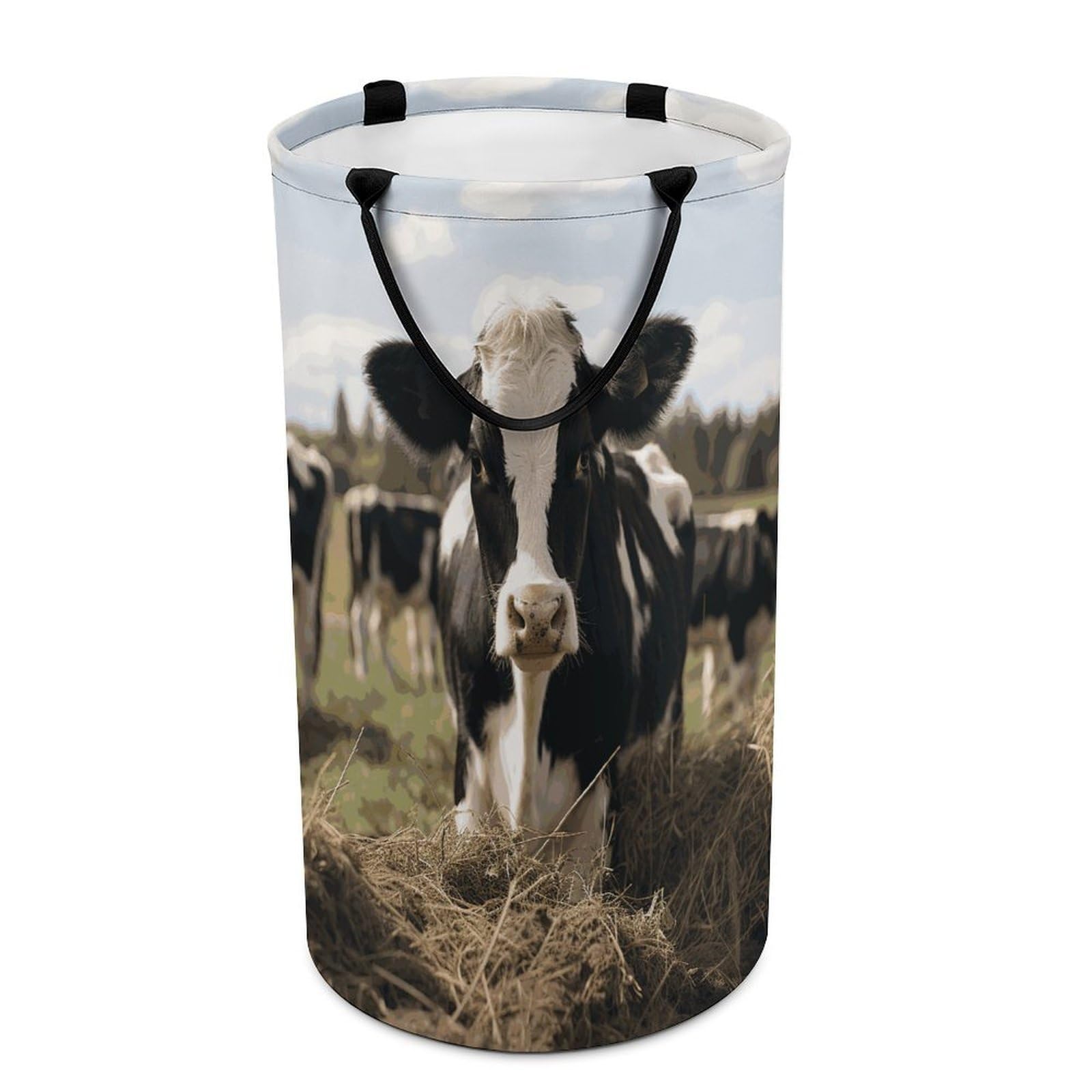 Cute Cows Laundry Basket Freestanding Laundry Hamper with Handles Waterproof Dirty Clothes Hamper Collapsible Washing Bin Aesthetic Clothes Basket for Bathroom Bedroom Dorm