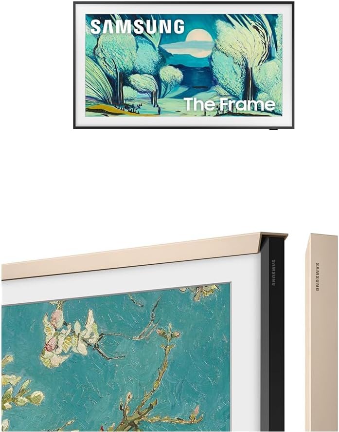 SAMSUNG 50-Inch The Frame LS03F 4K QLED Smart TV (2025 Model) with Sand Gold Metal Customizable Bezel - Modern Frame Design Bundle