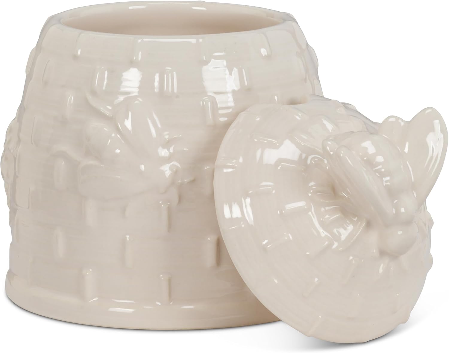 Abbott Collection Beehive Covered Pot | Lidded Stoneware, For Honey, Jam & Sweeteners, Ivory, Dishwasher Safe, 4.25"H