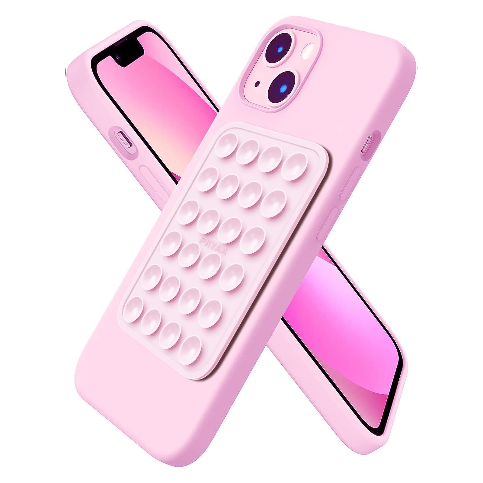PKYAA Silicone Suction Phone Case Mount, Silicon Adhesive Phone Accessory for Smartphones, Hands-Free Mirror Shower Phone Holder for Selfies, Tiktok Videos (Light Pink)