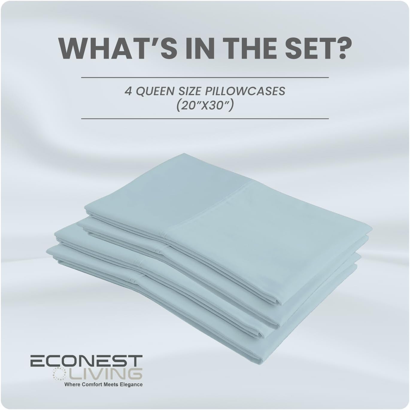 800 TC Light Blue Standard Pillowcases Set of 4 100% Egyptian Cotton Pillow Cases with Long Staple Cotton & Sateen Weave, Silky Soft Hotel - Like Bed Pillow Covers for Comfy Sleeping, Snug Fit