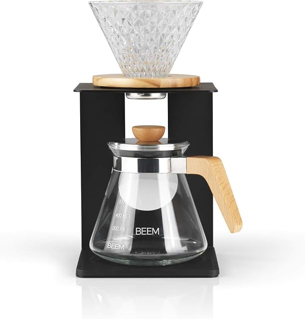 BEEM Pour Over Coffee Maker for 4 Cups | Glass Hand Filter with Diamond Pattern | 0.5 L Glass Jug with Lid | Silicone Base