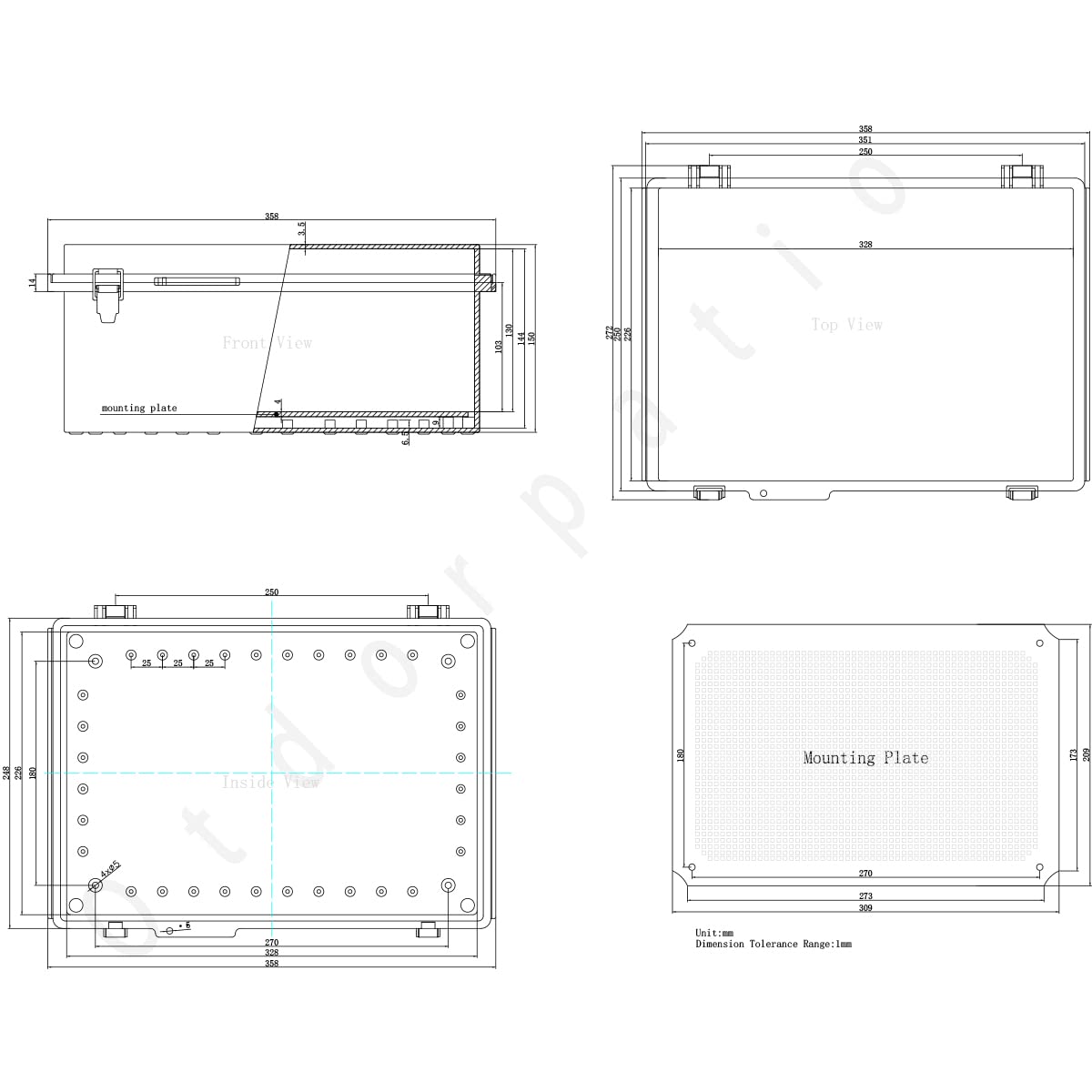 Junction Box, Hinged Clear Cover Stainless Steel Latch IP67 Waterproof ABS Project Box with 2 Cable Glands,Electrical Box Enclosure with Mounting Plate & Wall Bracket 13.8x9.8x5.9inch