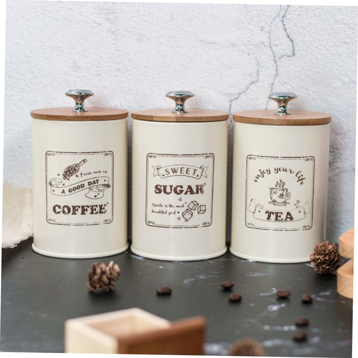 3pcs Storage Tank Coffee Canister Tea Canister Coffee Containers for Bar Airtight Jars for Kitchen Metal with Lid Tea Jar Sugar Galvanized Iron Vintage