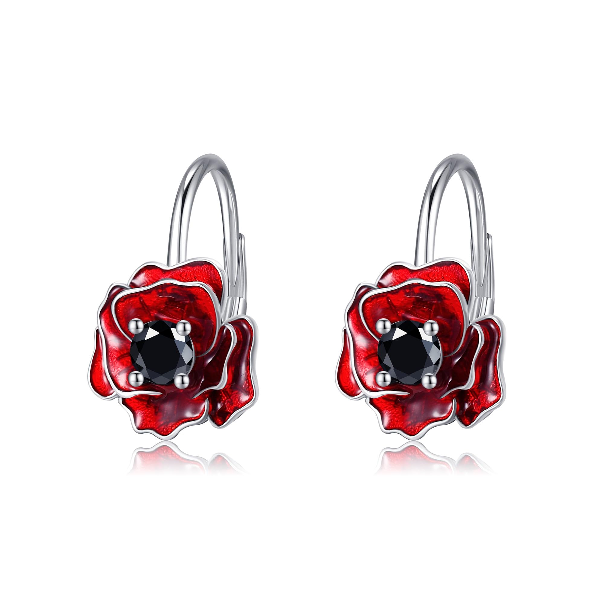 ONEFINITY Pendientes de flor de plata de ley 925 con cierre de palanca, regalo para mujer, talla única, Plata, Sin piedra preciosa