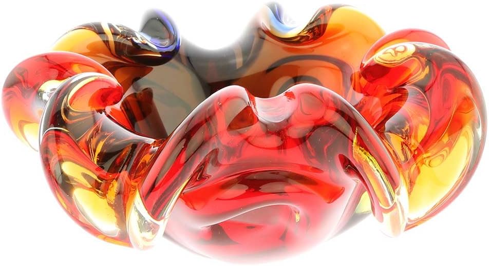Glass Of Venice Murano Glass Sommerso Centerpiece Bowl - Red Blue Amber