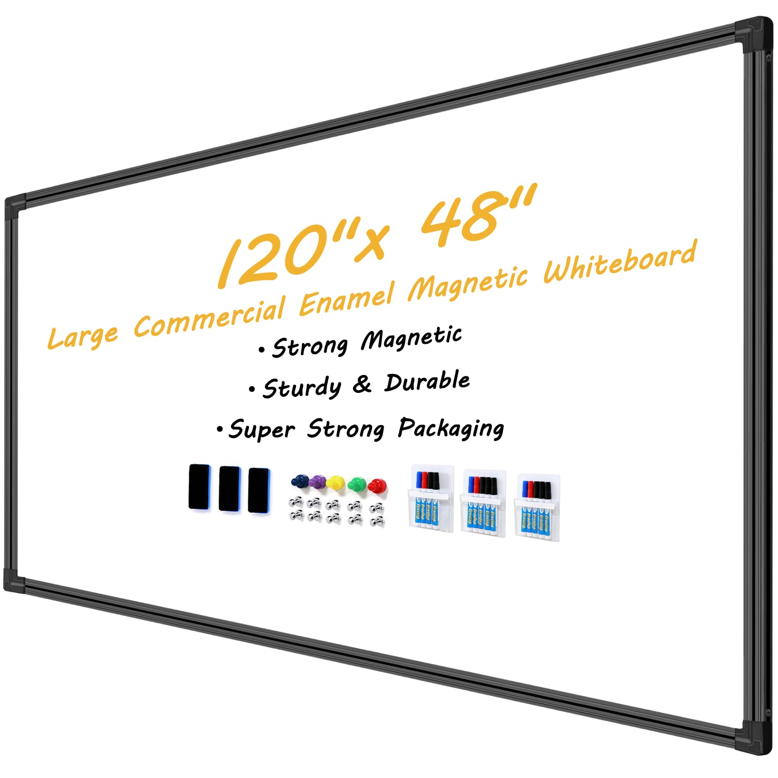 Photo 1 of Magnetic Dry Erase Board for Wall 120"x48" Premium Belgian Enamel Whiteboard - Commercial Grade Porcelain Wall-Mounted Board - Zero Ghosting, Stain-Resistant Surface for Office, Home, Classroom