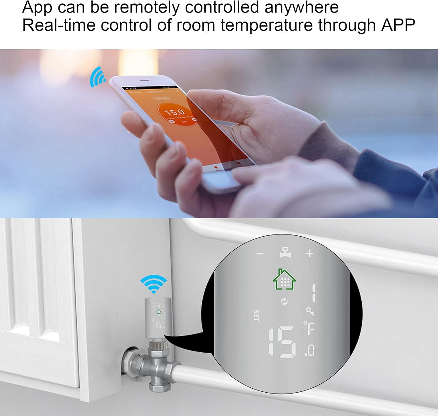 Smart Radiator Actuator for Smart thermostats for Home, Thermostatic Radiator Valve, Zigbee3.0 Controlled - Remote App Control, Clear LCD Display, Ideal for Home Heating