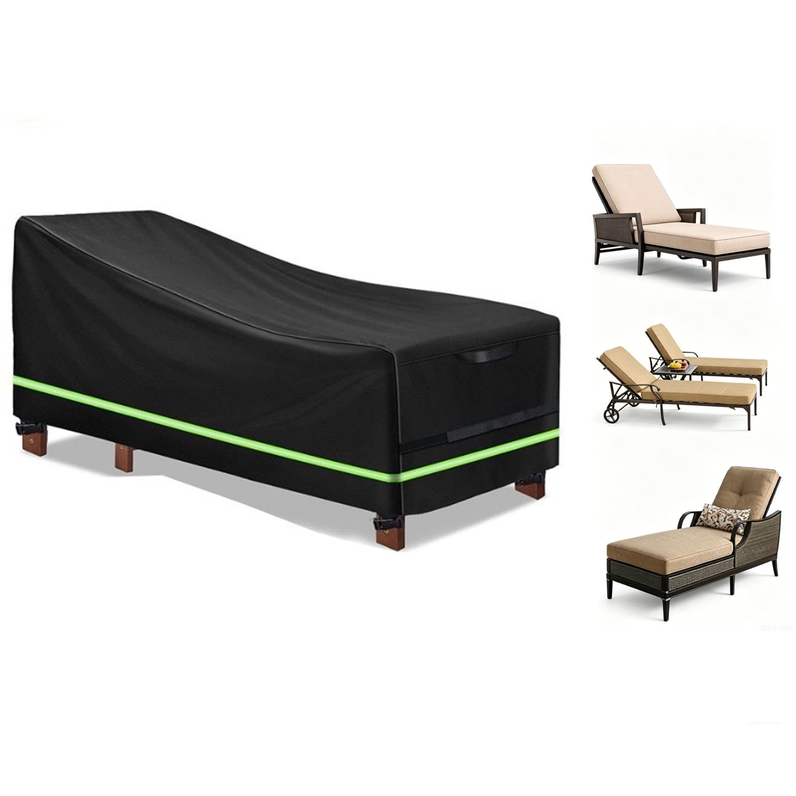 Reclining Chair Cover,Garden Sunbed Cover,210D Oxford Heavy-Duty Garden Lounger Covers Waterproof Anti-UV Dustproof Patio Protection Rattan Lounger(Size:200x75x70/40cm,Color:Black-420d)