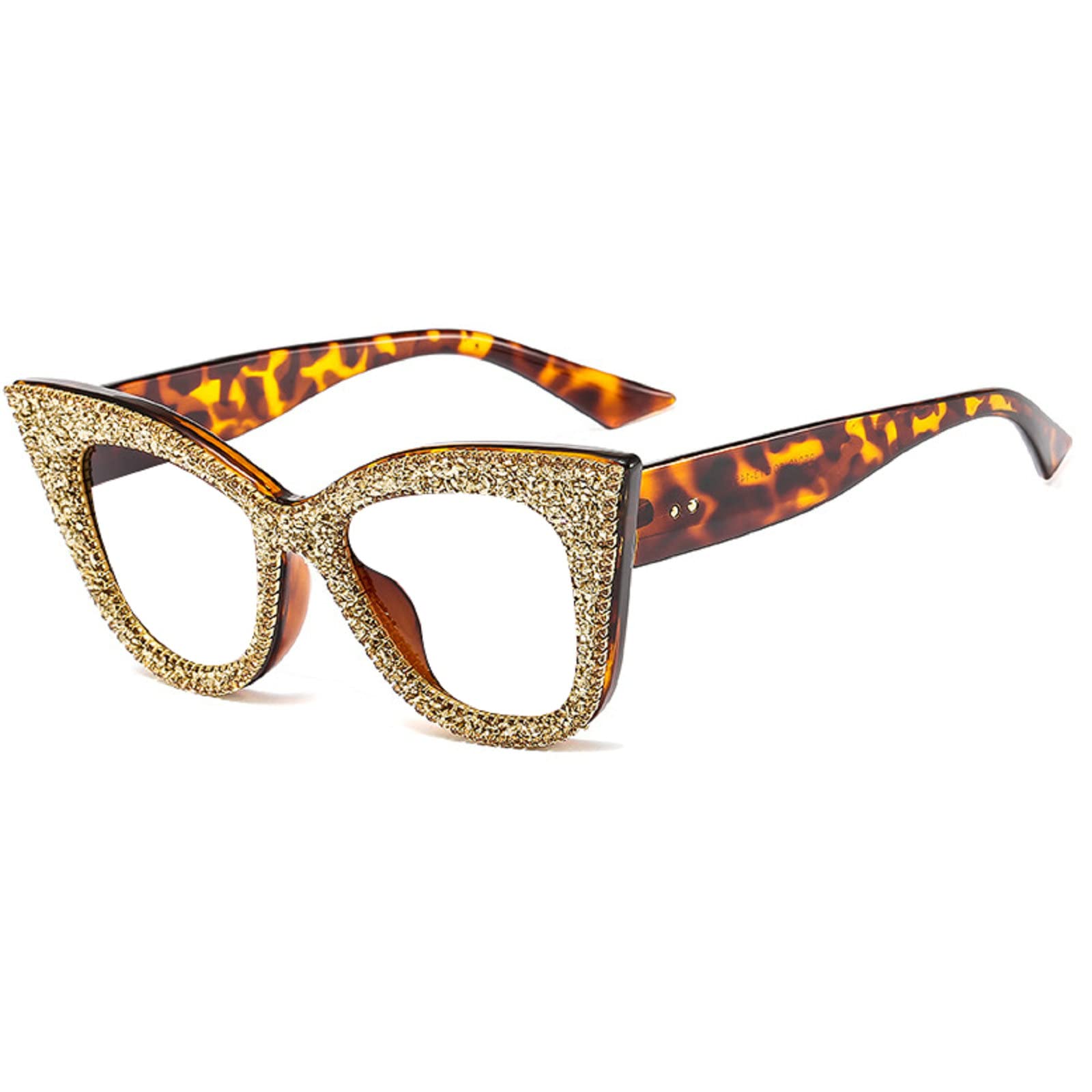 mincl Cat Eye Reading Glasses Bling Rhinestones Crystal Black Diamond Frame Eyewear Anti Blue Light Reader (leopard, 1.5x)