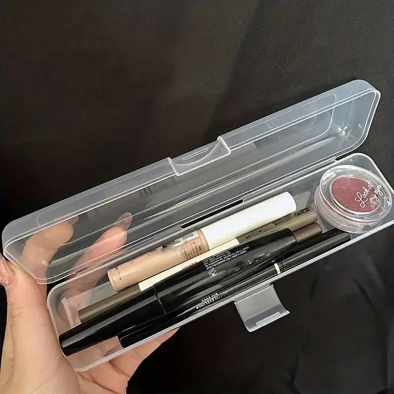 1 x Transparent Portable Storage Box with Flip Lid Makeup Brush B...