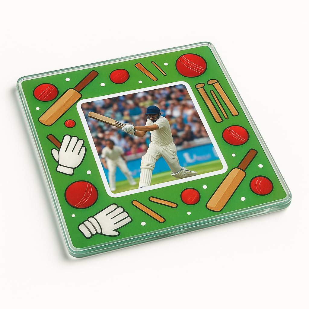 Acrylic Coaster Gift with Cricket Vibes Frame Design - Customisable Sports Memorabilia for Cricket Enthusiasts