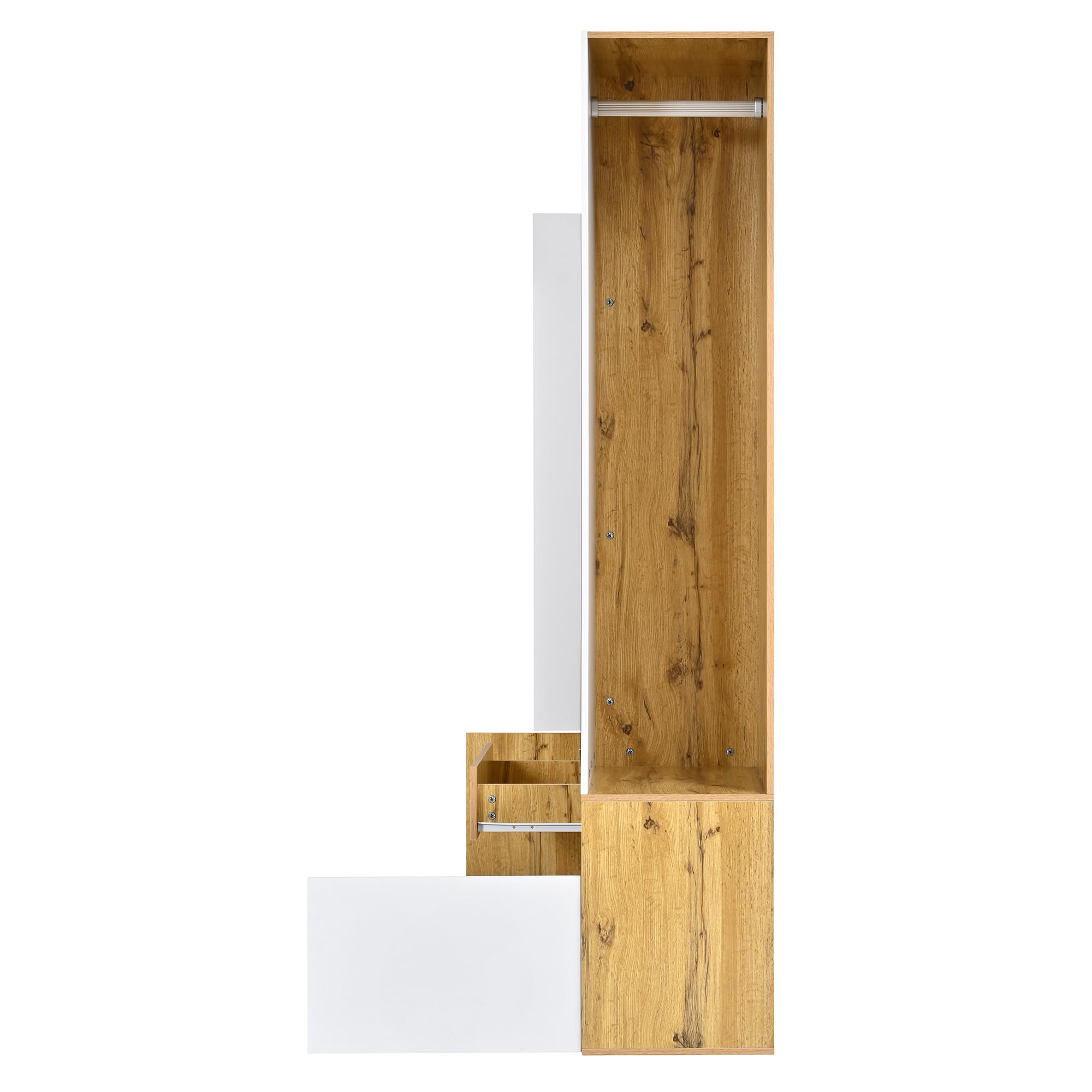 Perchero de madera MDF con espejo, color blanco natural