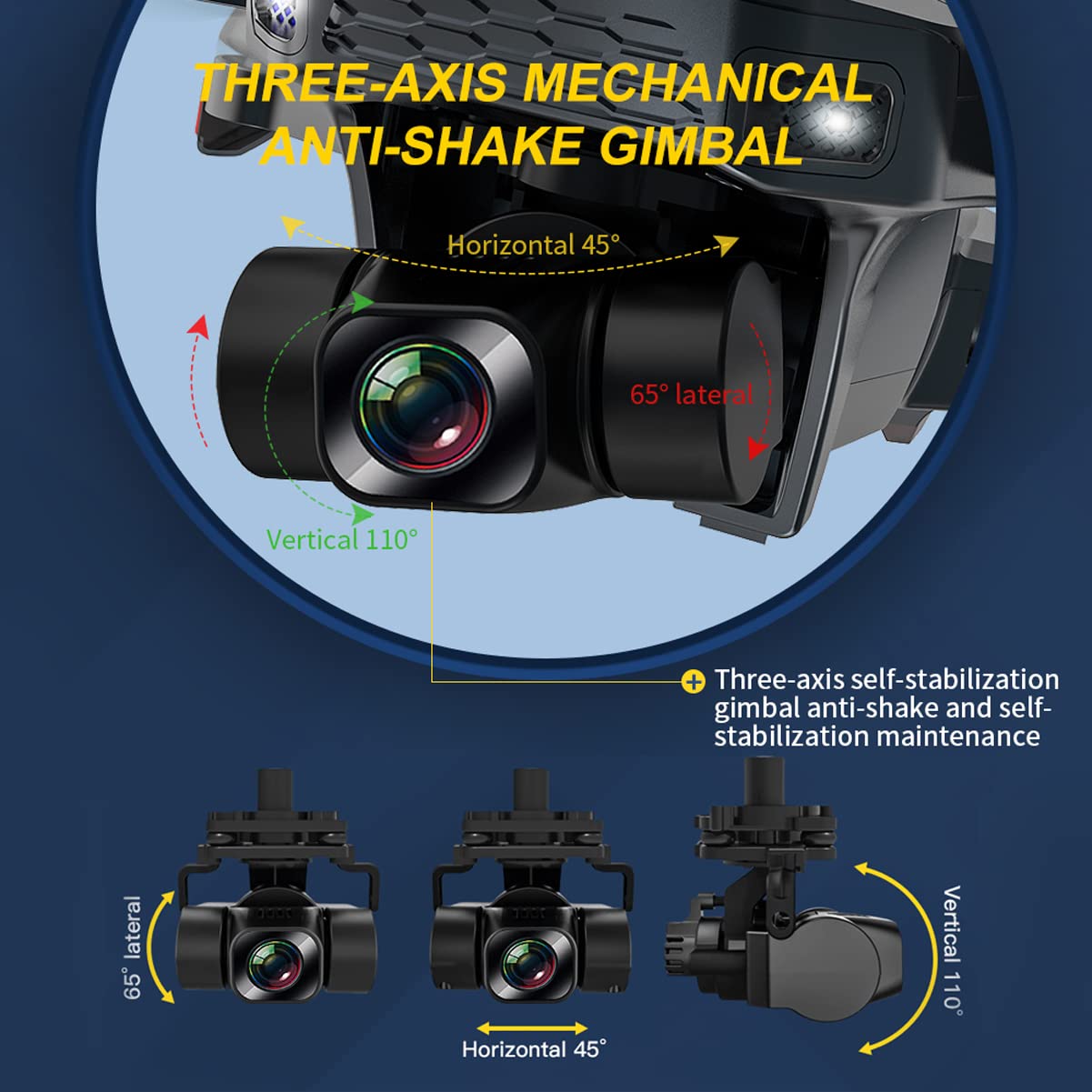 Quadricottero RC per Adulti, Drone GPS con Fotocamera 4K, Ritorno Automatico, Giunto Cardanico a Tre Assi, modalità Brushless, Flusso Ottico Altezza Fissa, Video Foto Gesto, Segui Immagine,