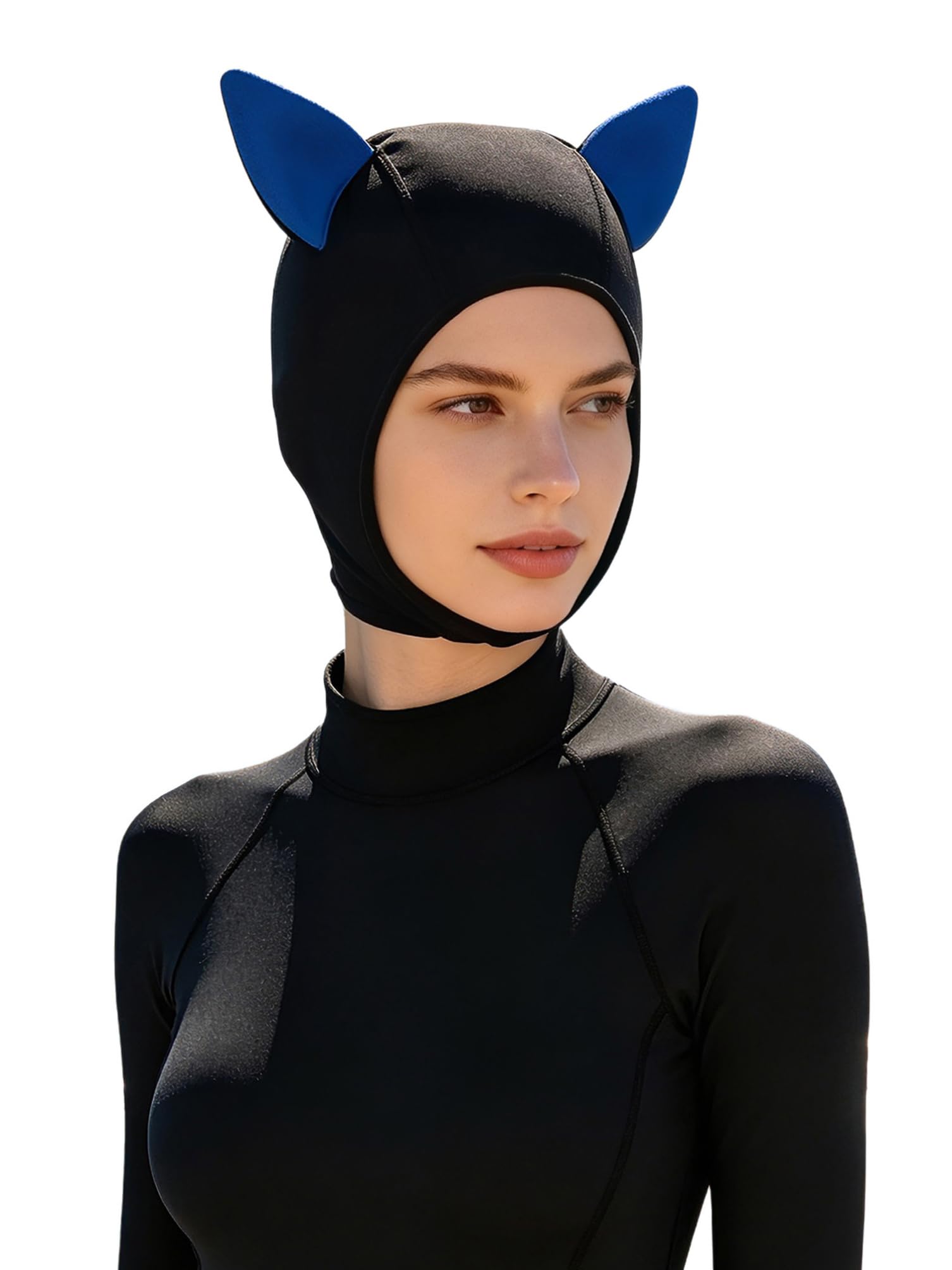 dPois Women Scuba Hood Cat Ears 3mm Swim Cap Thermal Surfing Cap Royal Blue M
