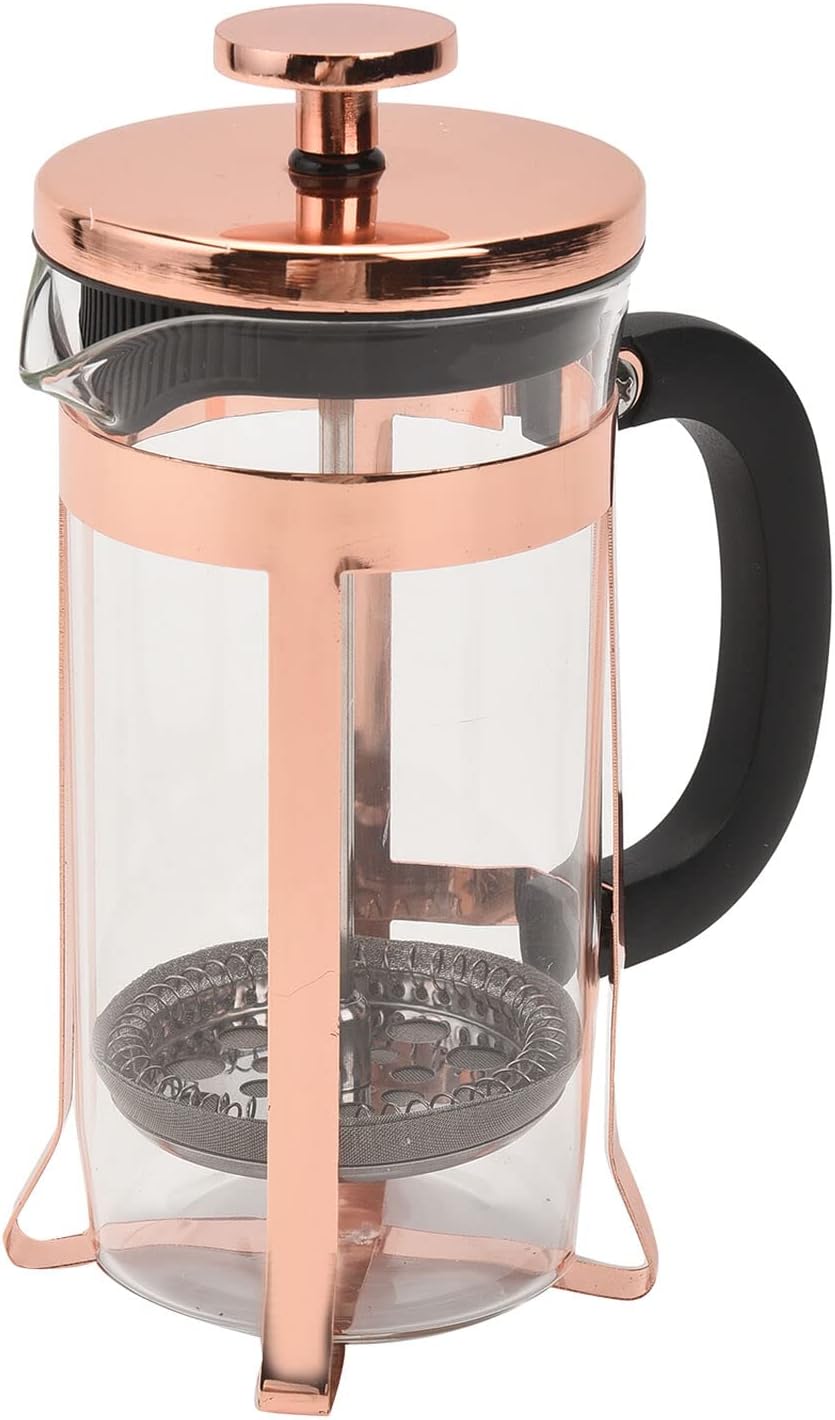French Press Coffee Maker Four Level Filtration Heat Resistant Borosilicate Glass and Stainless Steel Coffee Brewer 13.5x8x16.2cm with 350 ml Capacity - Rose Gold