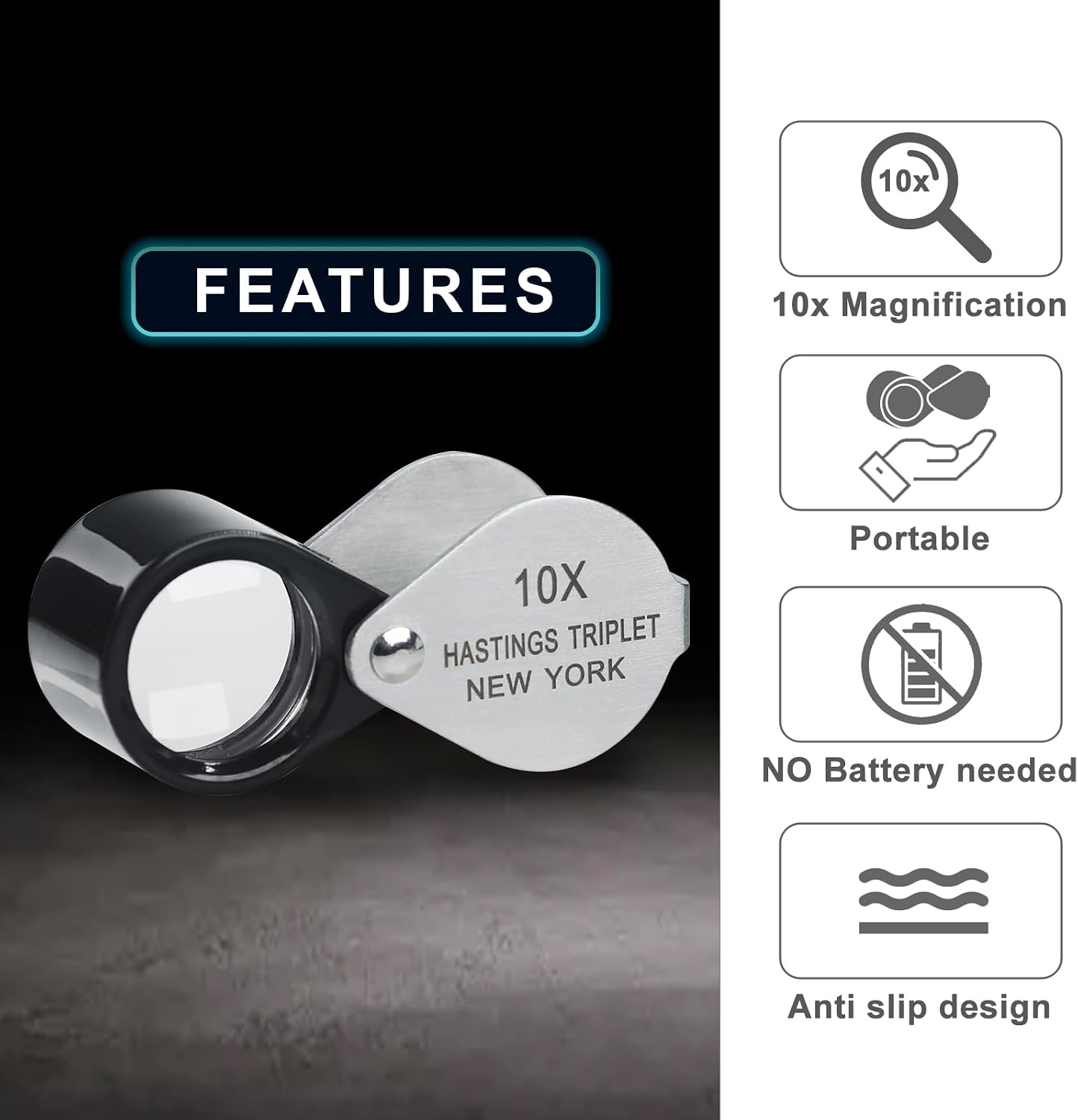 DANOPLUS Jewelers Loupe 10X Loop Magnifier with 8 LED Lights and 4pcs 25mm(0.98'') Glass Scale Lens & 10X Jewelers Loupe Hastings Triplet Loupe Magnifier with 16mm (0.63inches) Triplet Glass Lens