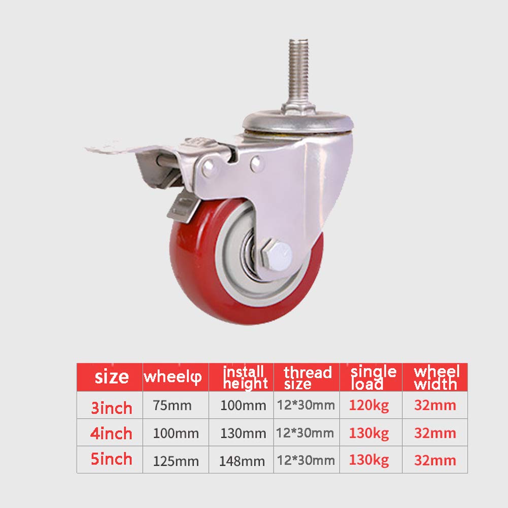 Ruote girevoli M12 a 4 filetti per carichi Pesanti per mobili 2,5''/75mm/100mm/125mm capacità 360kg 480kg Ruote girevoli con Freno Silenziose Ruote di Trasporto industriali in Nylon/poliuret