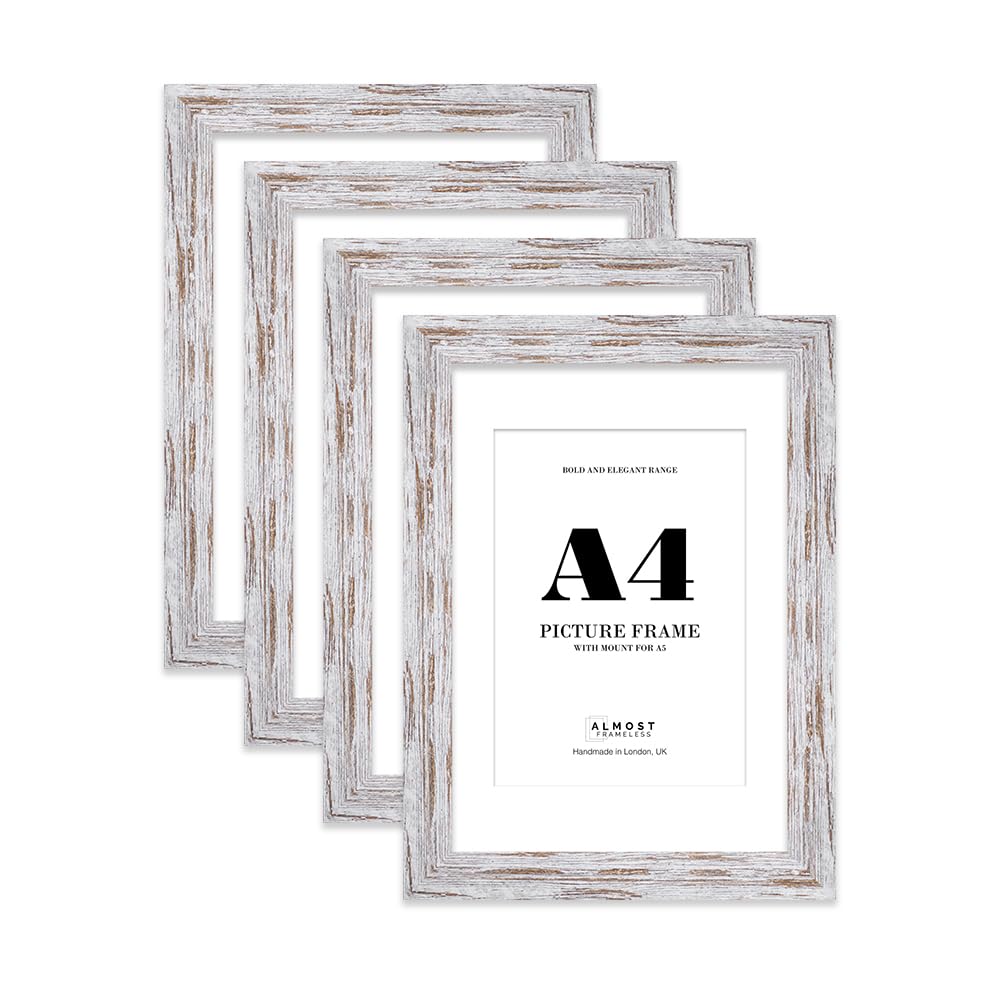 A4 Picture Frame With Mount For A5 or A4 Without Mount - Wide Molding - Pre-Installed Wall Mounting and Kickstand, Distressed Wood, 4 Pack — image 1