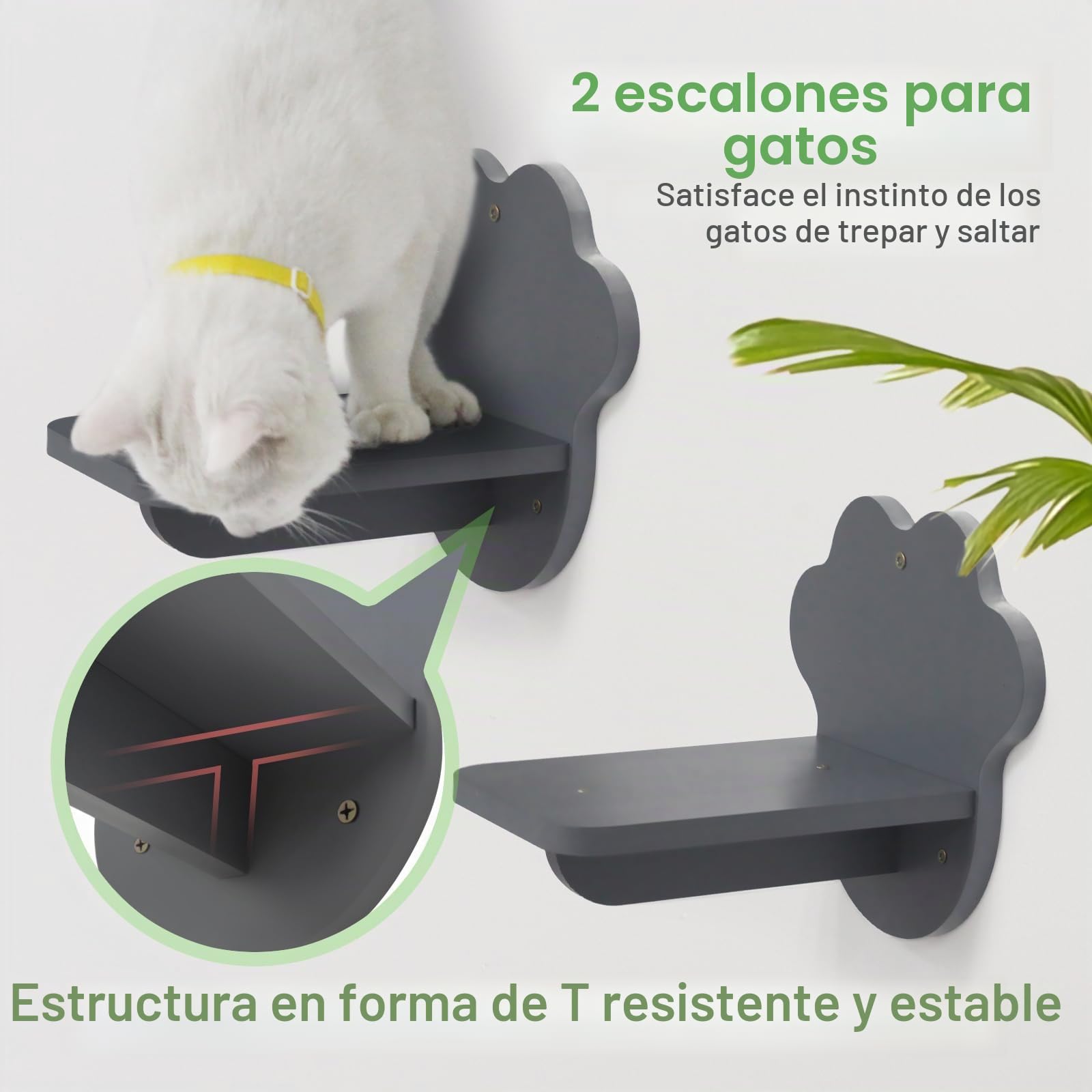 SONGWAY Estantes y Comedero de Pared para Gatos con 2 Escalones y Cuencos de Acero Inoxidable, Estación de Alimentación Elevada a Prueba de Perros, Muebles