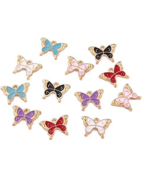 LiQunSweet 100 pcs Mixed Colors Spring Butterfly Enamel Alloy Charms Lovely Insect Charms for DIY Jewelry Bracelet Necklace Earring Craft Keychain Decoration