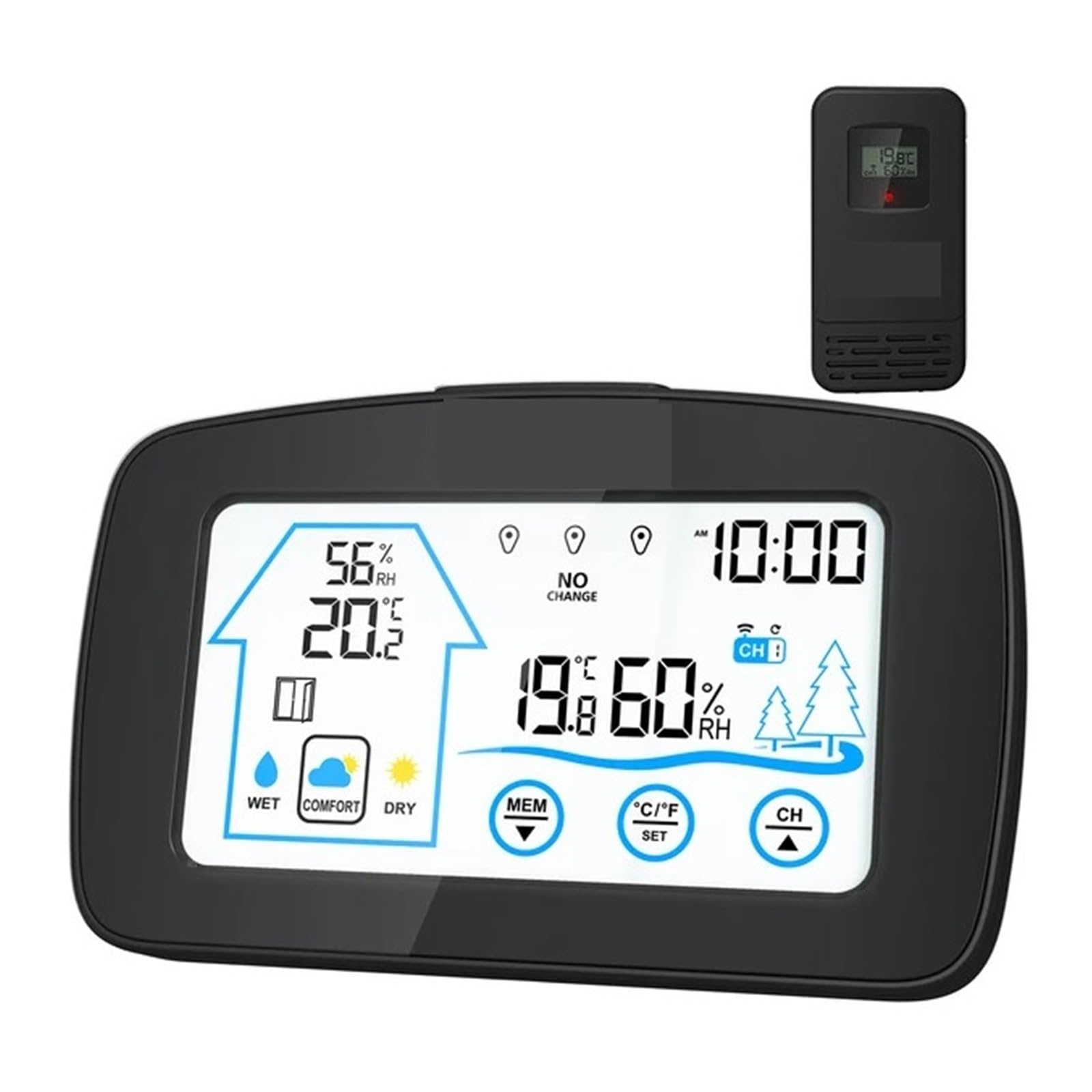 Stazione meteorologica termoigrometrica Orologi Wireless LCD per Interni ed Esterni Orologio da Tavolo con termometro con Temperatura e umidità Sveglia con Snooze