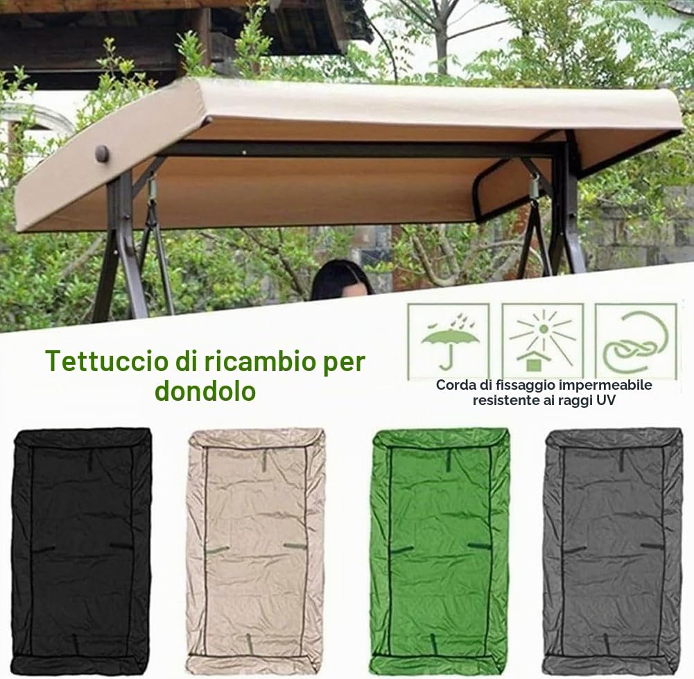 Tetto di Ricambio per Dondolo, Copertura per Dondolo da Giardino 190 x 120cm, a 3 posti Tettino Parasole Universale Impermeabile Tetto del Dondolo da Giardino Telo per Altalena,Grigio