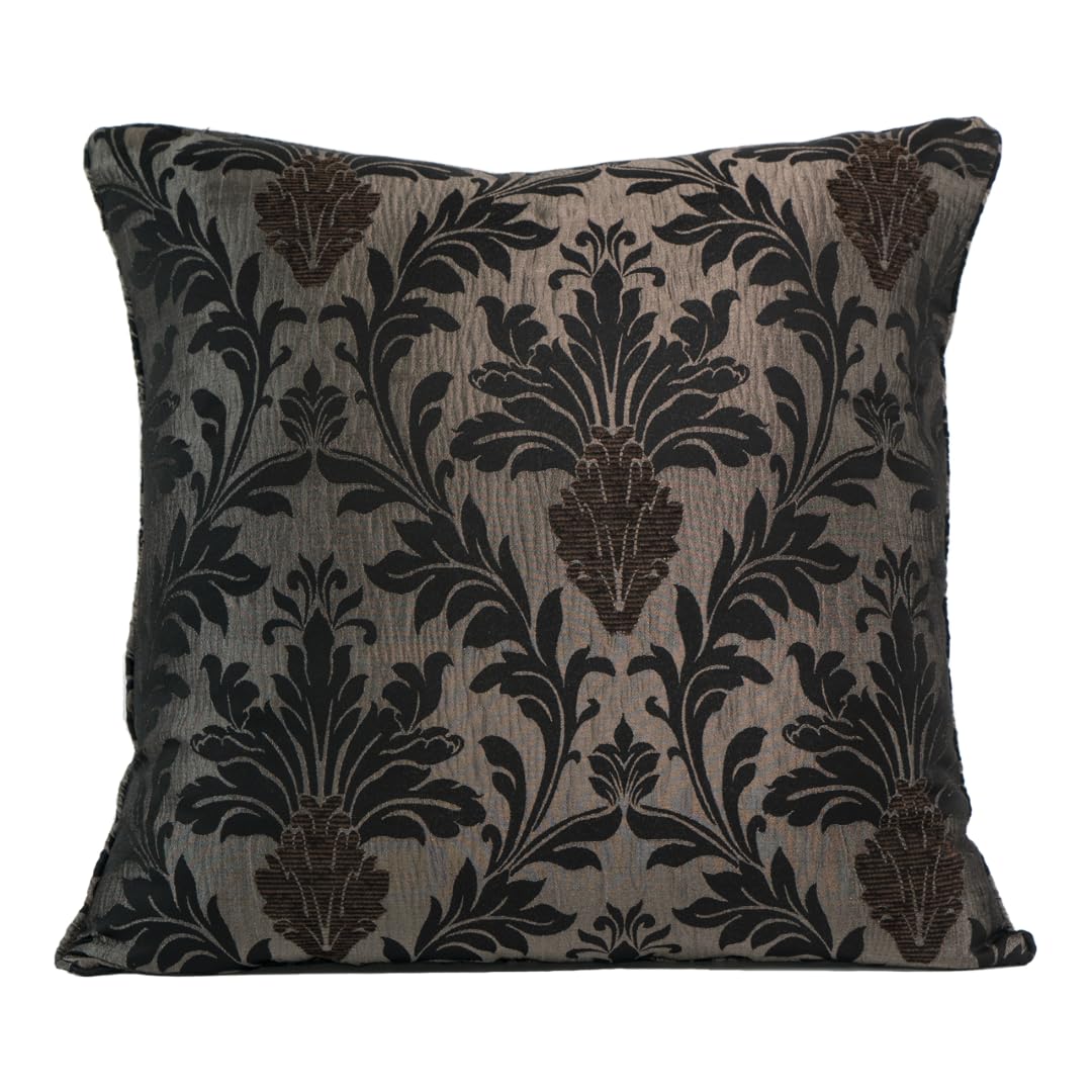 PRIME LINENS Cushion Covers 58 x 58 cm Jacquard Square Throw Pillow Sofa Cushion for Chair Bed Decorative Floral Cushion for Bedroom (Richmond Choco, 4 Cushions with Inner 58x58 Cm)