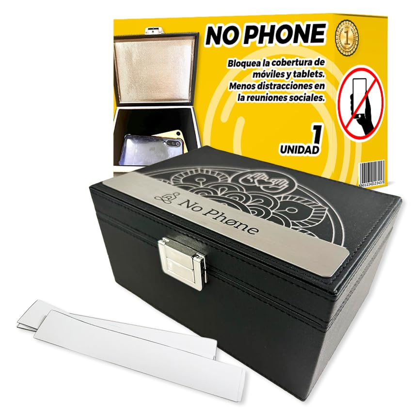 Caja Faraday para Bloqueo de Señal | Ideal para Reuniones y Eventos sin Distracciones | Funda Faraday Inhibidor de Señal para Móviles con Etiquetas de Personalización | Jaula Faraday Portátil.