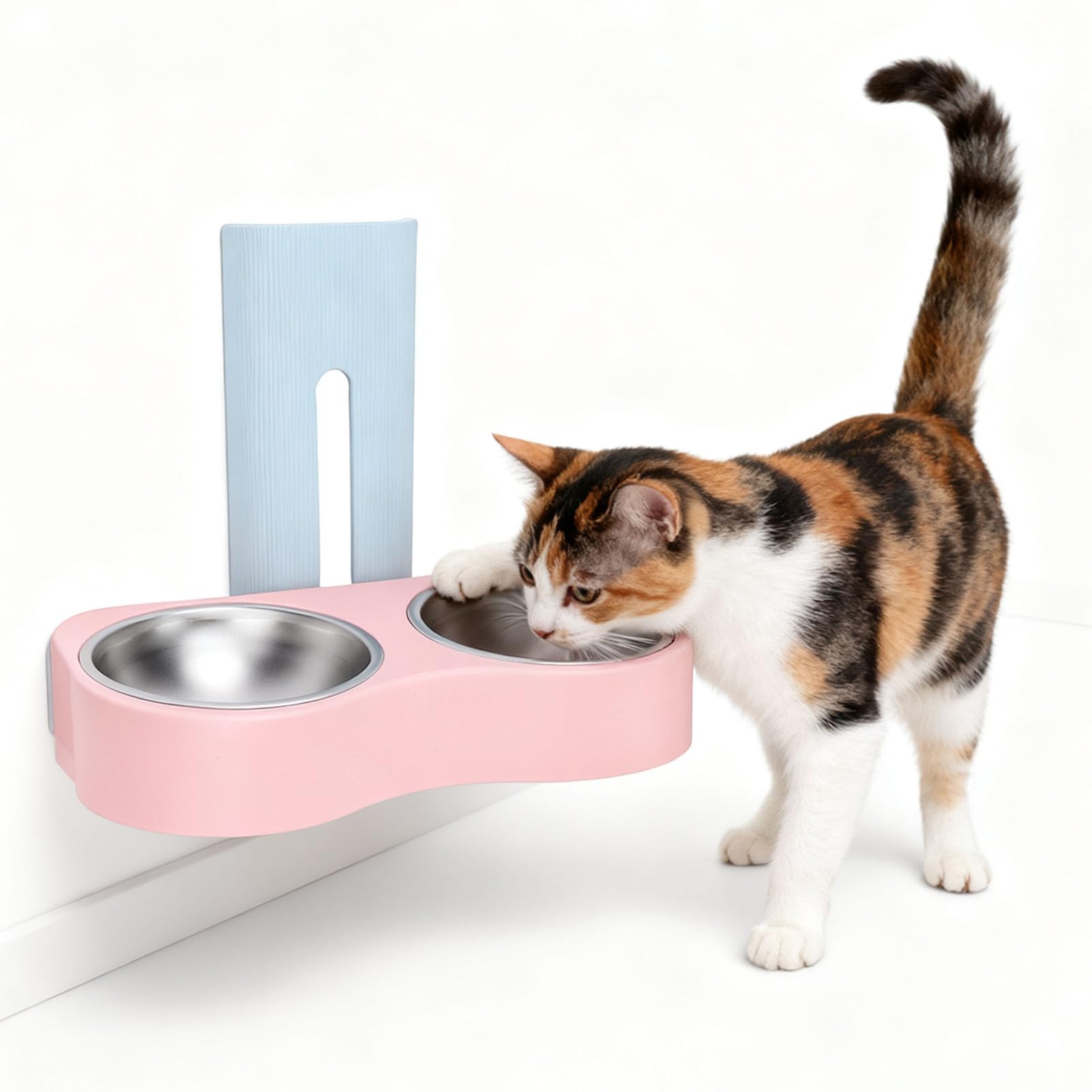Bol d'alimentation mural Hapvida double en acier inoxydable réglable pour chiens et chats