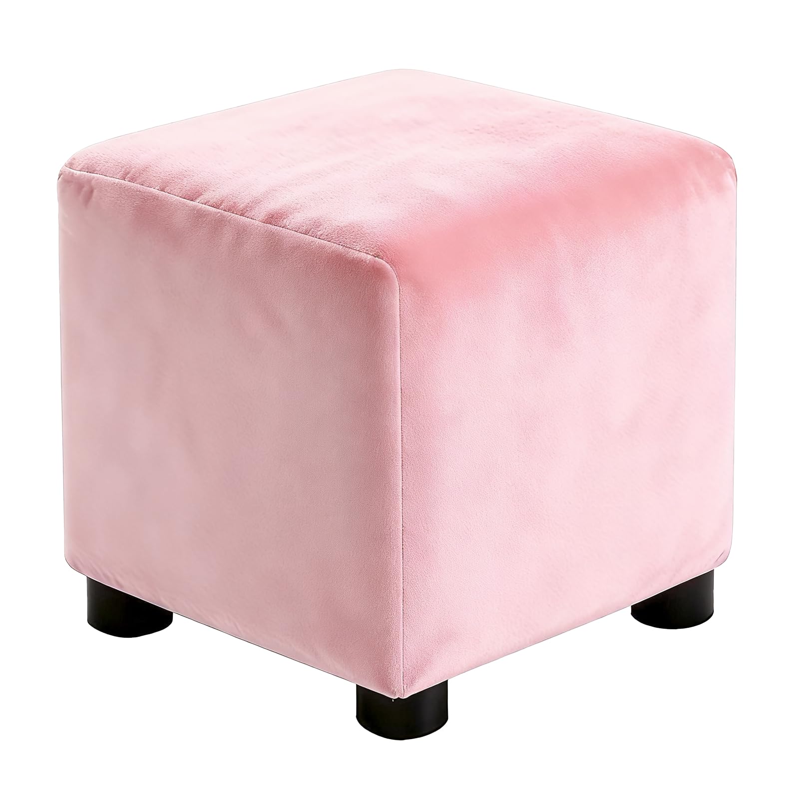 sourcing map Square Footstool Slipcover, Stretch Foot Stool Protector Covers Jacquard Fabric Furniture Protector Cover Velvet with Elastic Bottom for Living Room Bedroom(Medium, Light Pink)