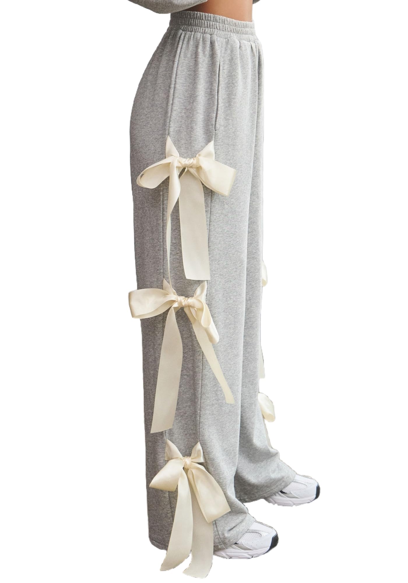 Vaceky Bow Baggy Sweatapnts Women Satin Knot Wide Leg Track Pants with Pockets
