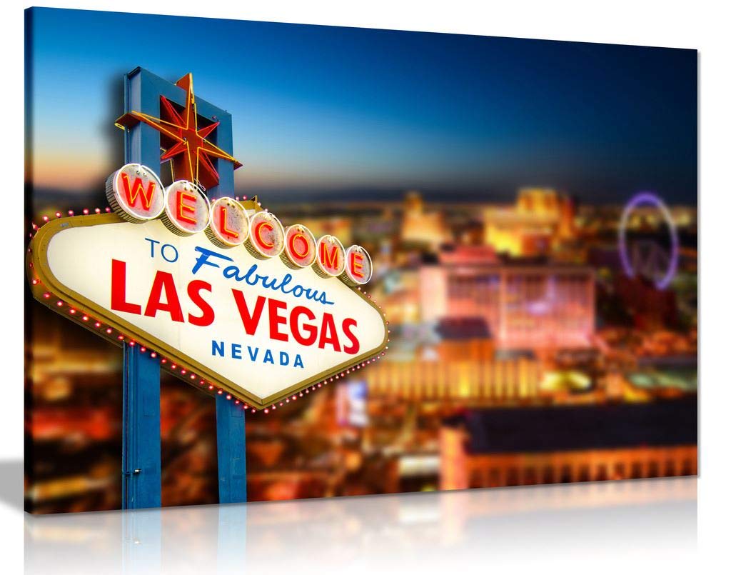 Panther Print Watercolour Botanical Flowers Welcome To Las Vegas Sign Canvas Wall Art Picture Print (24X16)
