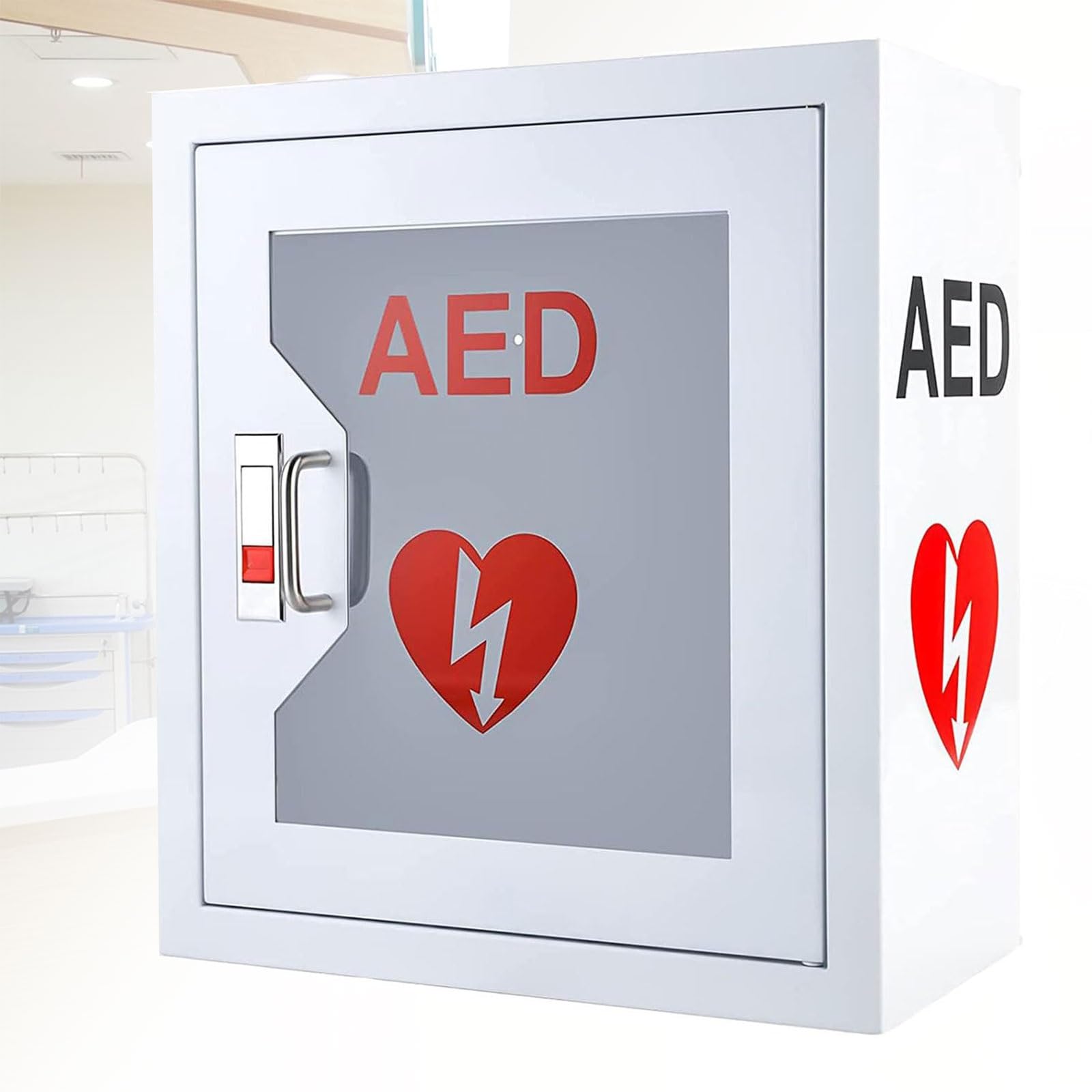 Armadio a parete for defibrillatore semiautomatico esterno (DAE) con sistema di allarme e luce, scatola for defibrillazione cardiaca, valigetta pronto soccorso