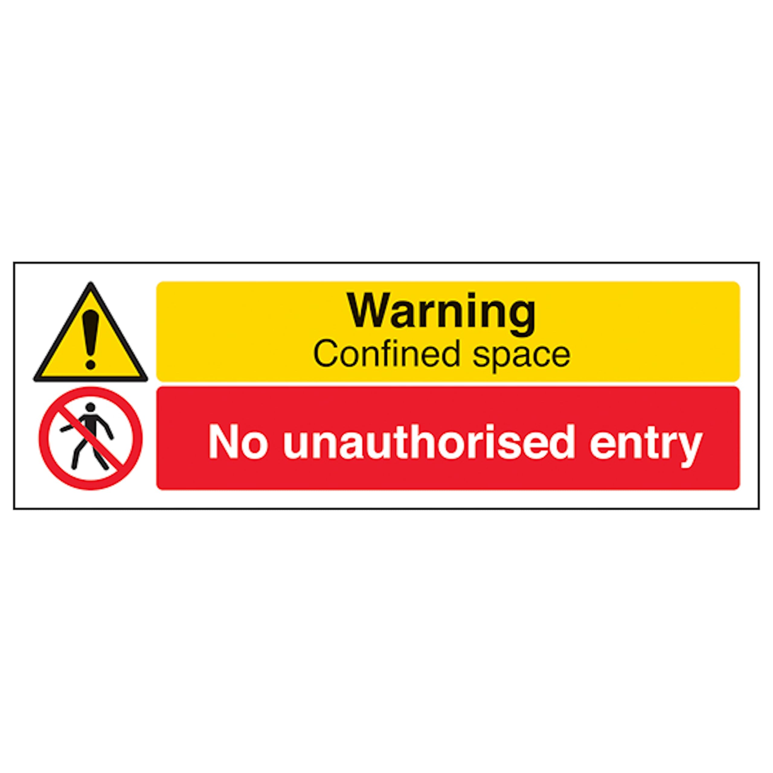 V Safety Warning Confined Space/No Unauthorised Entry 300 x 100 mm - Glow In The Dark 1mm Rigid Plastic Safety Sign