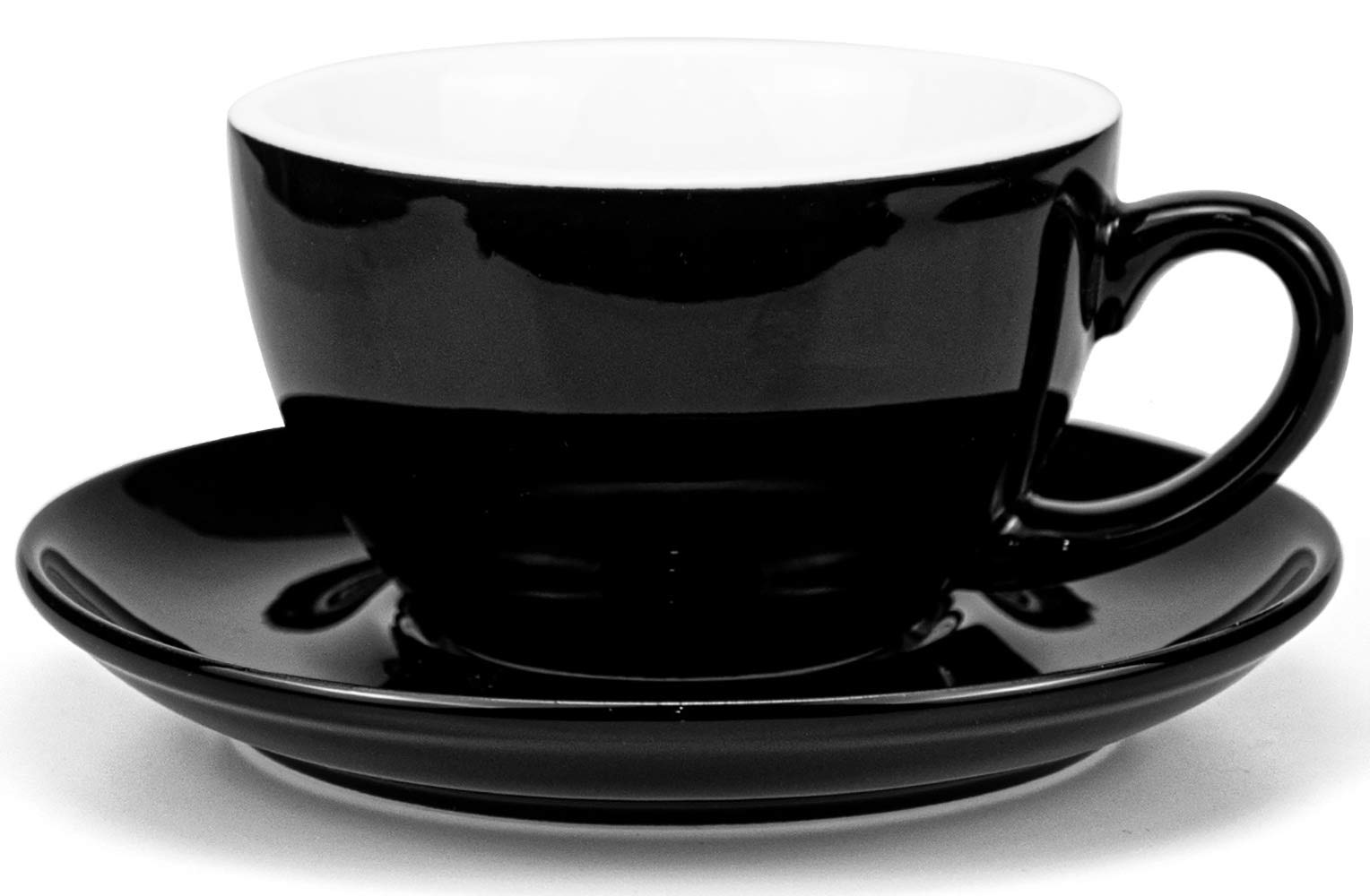Yesland 10 Oz Coffee Cup and Saucer Ceramic Glossy Black Cappuccino Cups with Saucers for Coffee Shop and Barista Perfect for Specialty Coffee Drinks Latte Cafe Mocha and Tea