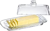 QFkris 8'' Art Glass Butter Dish with Lid - Dishwasher Safe 2-Piece Covered Container for Fridge, Countertop & Tabletop