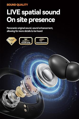 Miniatura 6 de Auriculares inalámbricos con Bluetooth con pantalla LED de 60 horas de reproducción, gancho sobre la oreja con micrófono, sonido estéreo, controles