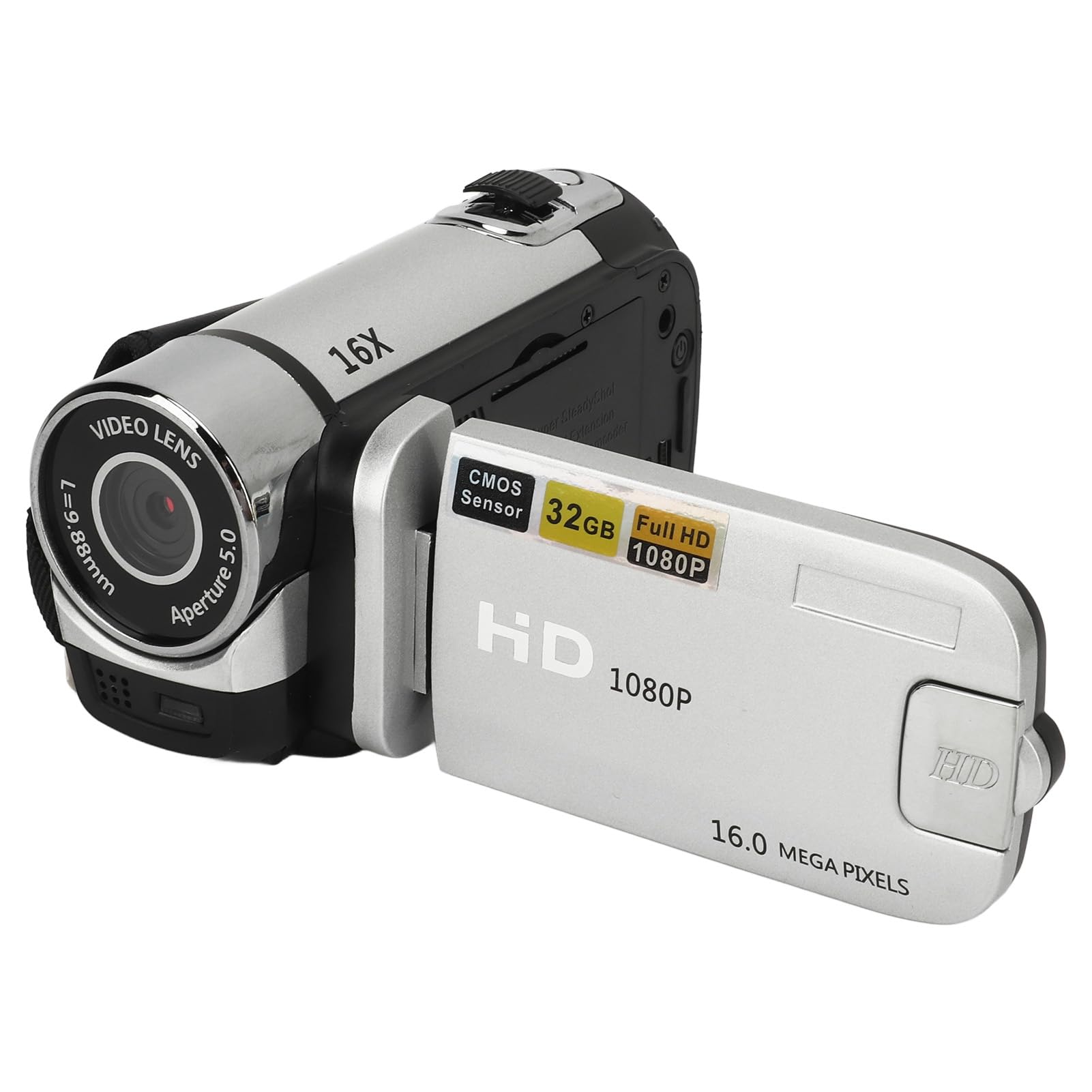 Pissente Digitale Videokamera, 2,4-Zoll-Camcorder mit Drehbarem Bildschirm, 16-facher Zoom, HD-Videorecorder mit F¡§1lllicht (Silver)