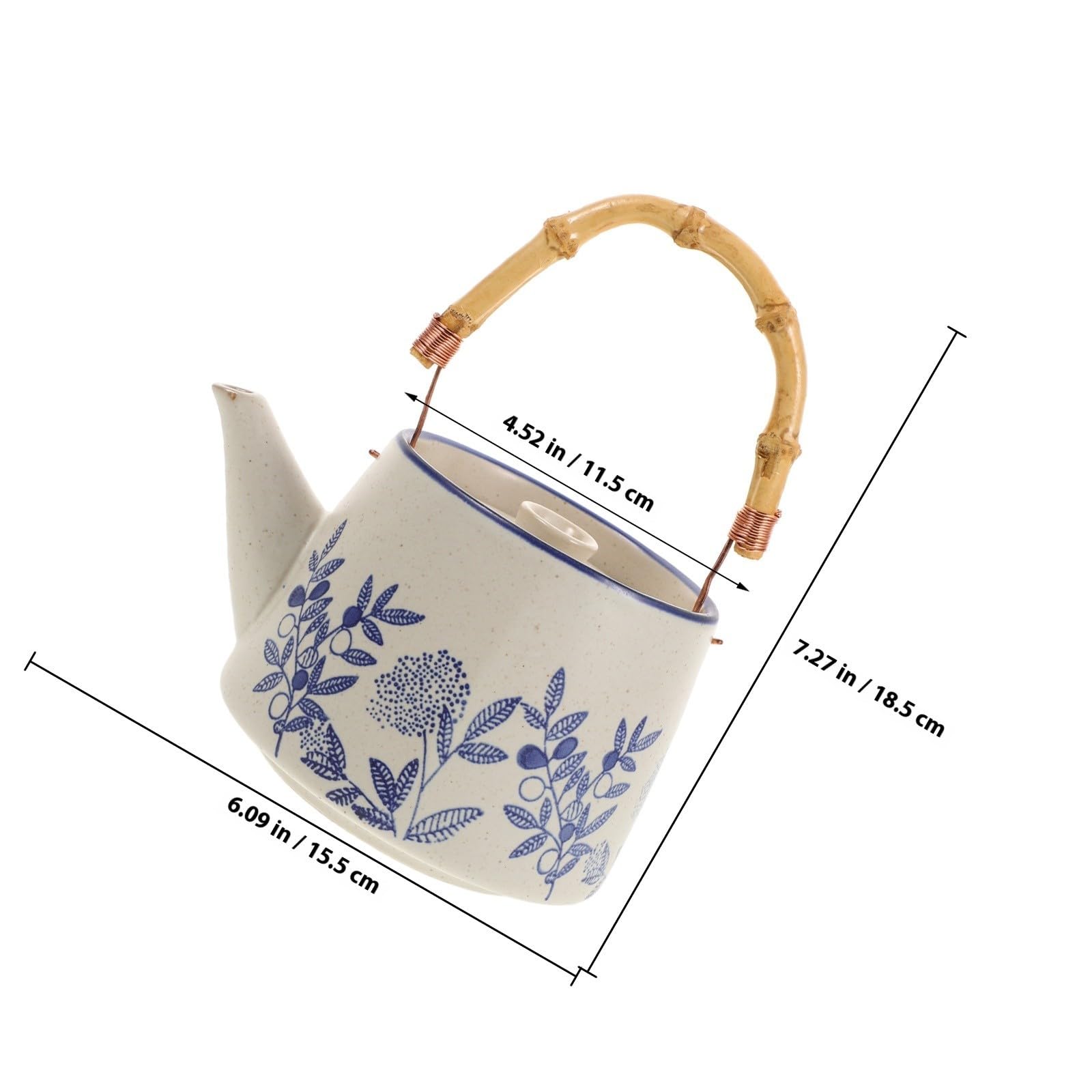 Tetera de Cerámica Vintage con Flores, Asa Portátil para Cocina